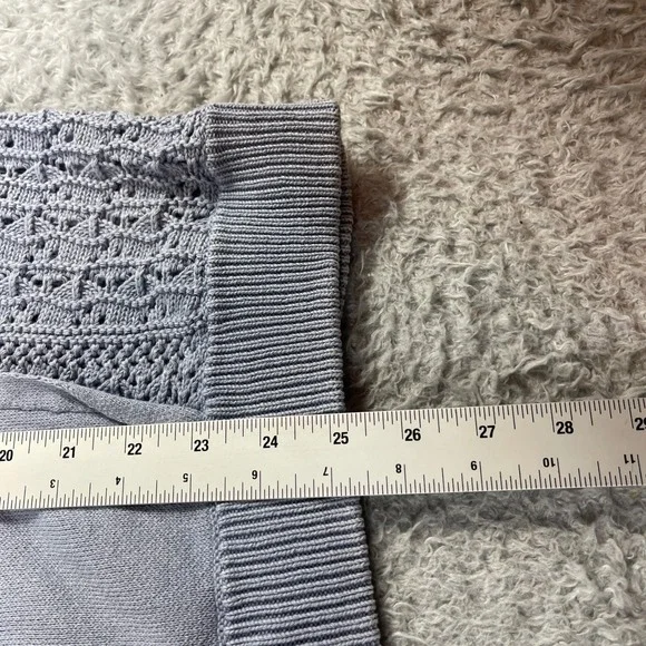Pure Jill Elements Blue Cotton Crochet Panel Pullover Sweater Womens Large L - Picture 6 of 9